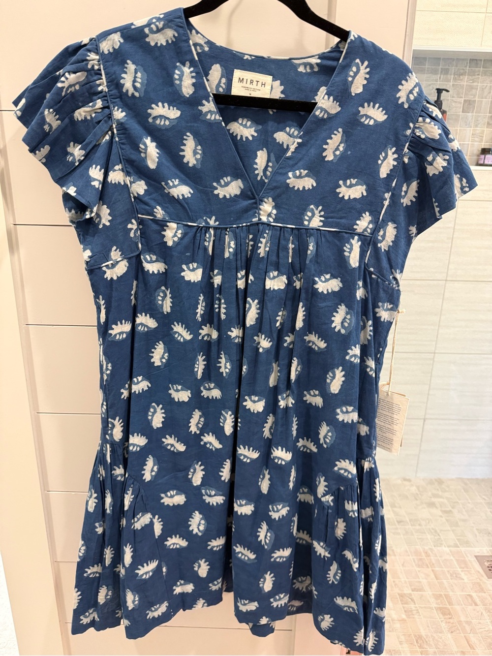 Mirth Blue Printed Mini Dress with Flutter Sleeves